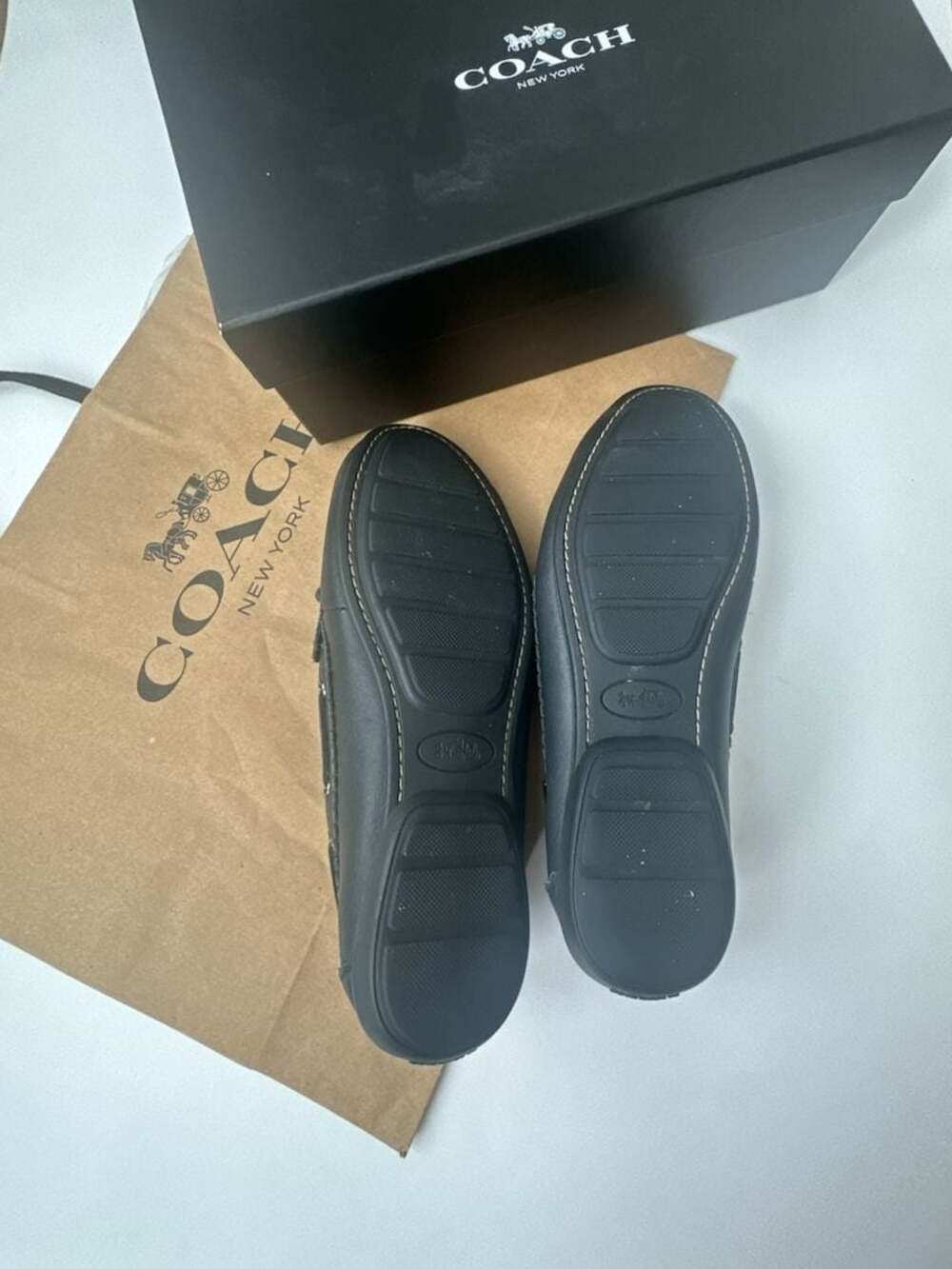 COACH Olympia Tassel Pebbled Leather Driving Loafers in Midnight Navy - Picture 4 of 5